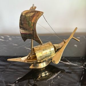 Vintage Brass Sailboat W/ Paddle Woven Metal